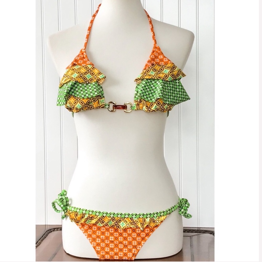 Xhilaration Green Orange Yellow Ruffle Bikini